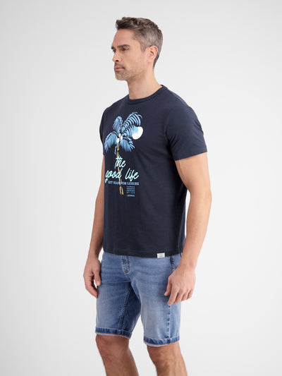 Rundhals T-Shirt für Herren mit Palmenprint