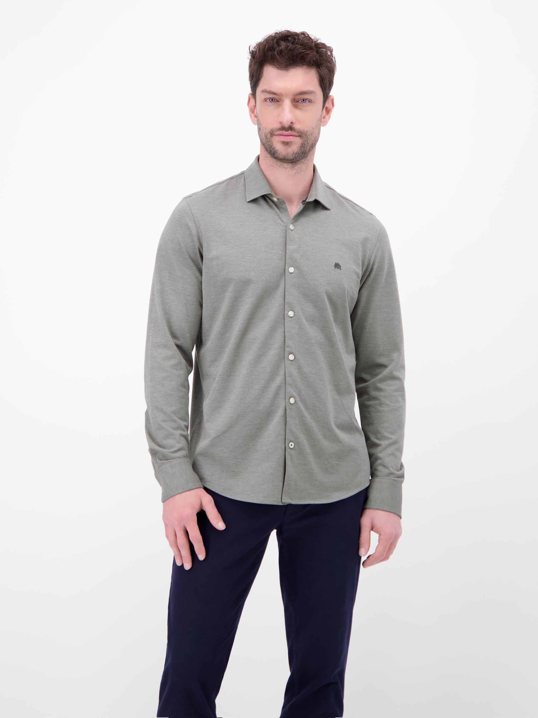服/ファッション DNSR Grey shirt Jersey shirt with 2-button cuffs and Kent collar – LERROS