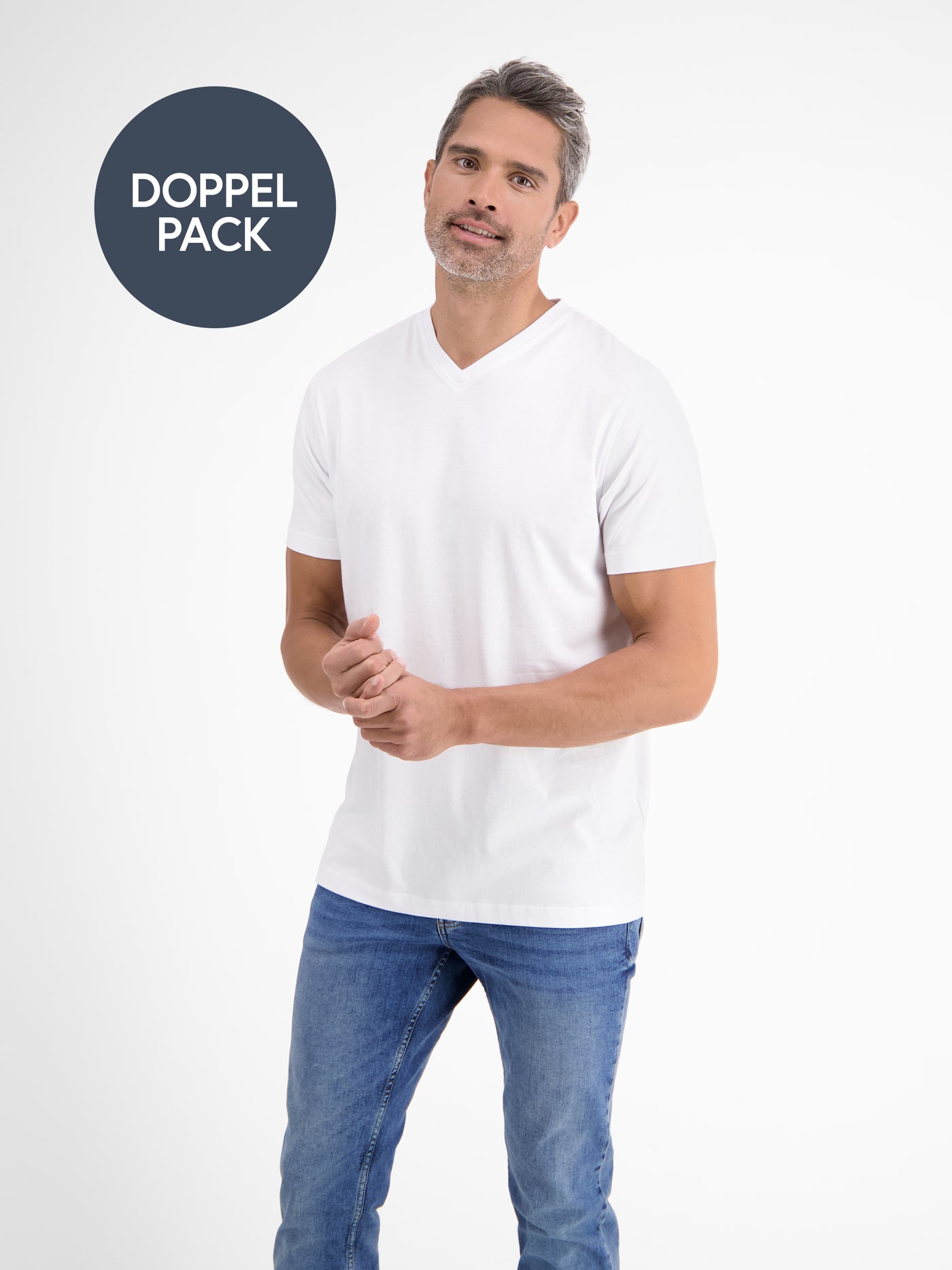 Doppelpack Herren T-Shirt, V-Neck in Premium Baumwollqualität - LERROS