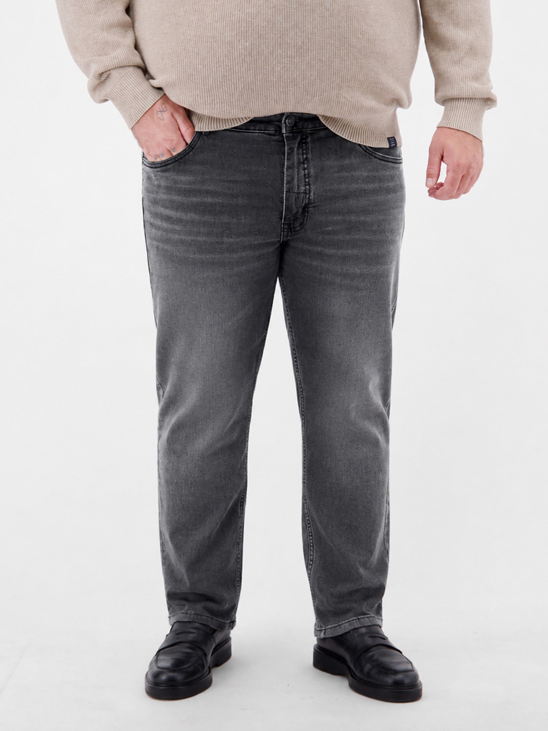 Schwarze Used Look 5-Pocket BAXTER Jeans, große Größen