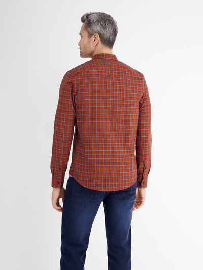 Long sleeve shirt. checkered. concealed button-down collar