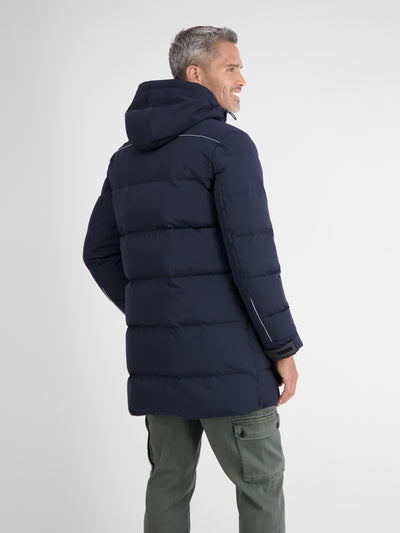 Long jacket in parka design. quilted
