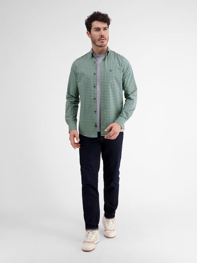 Long-sleeved shirt, checked, classic button-down collar