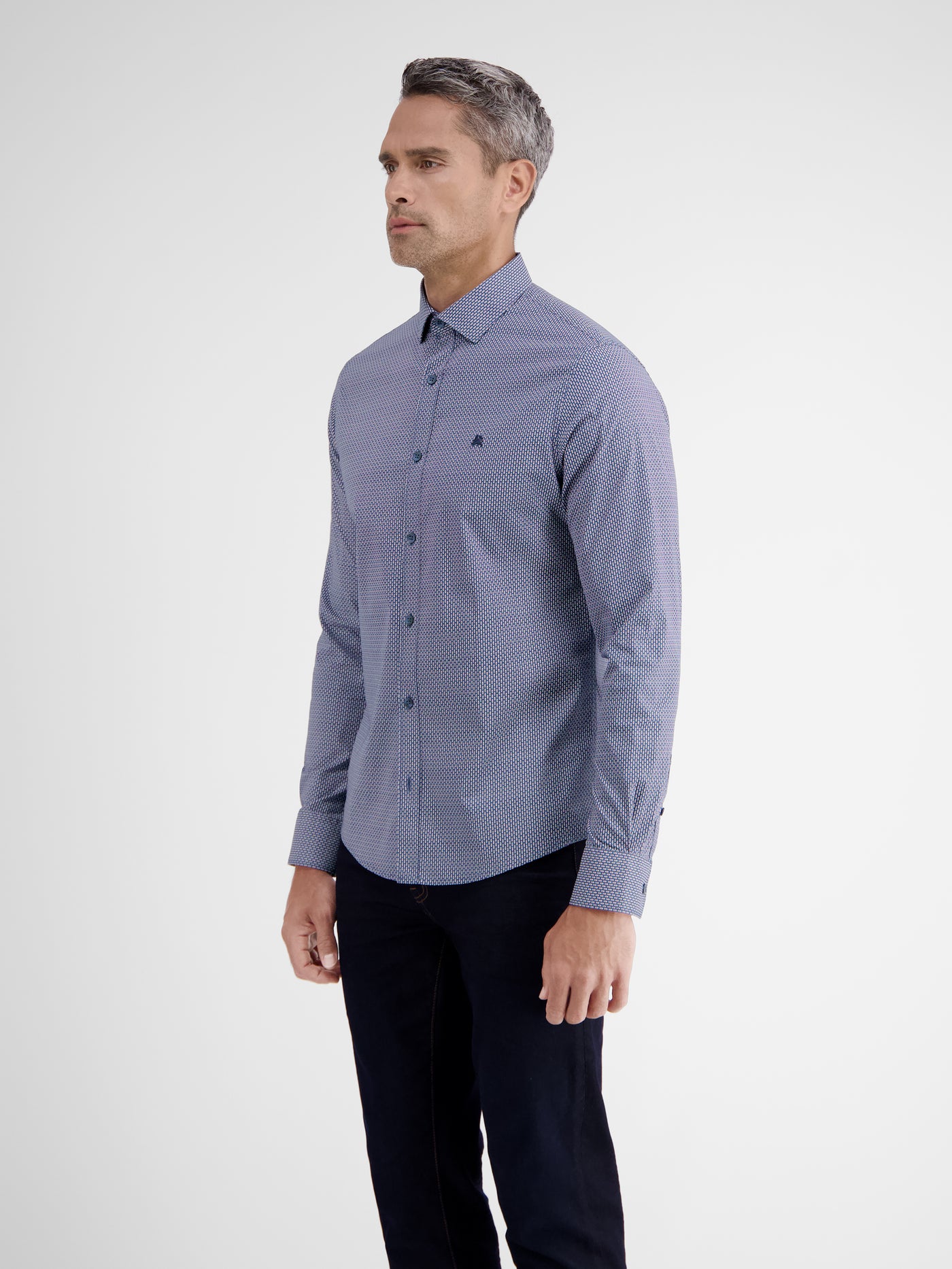 Poplin shirt with shark collar, dot print