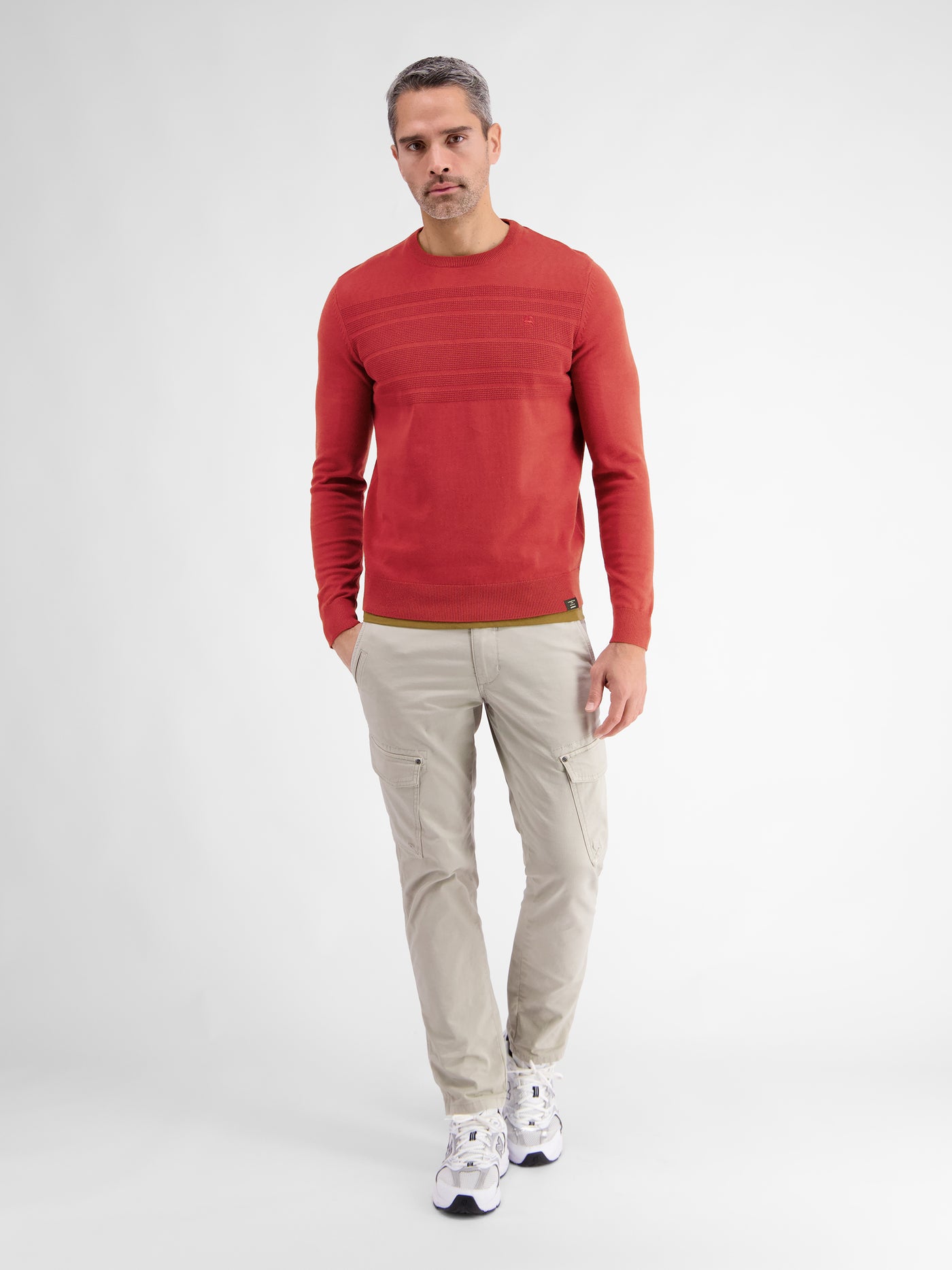 Knitted sweater with tonal stripes