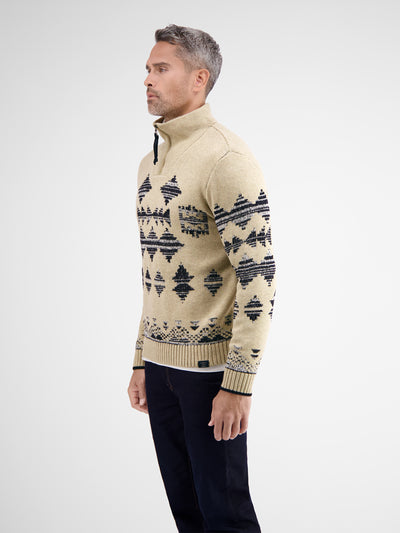 Jacquard sweater with troyer collar