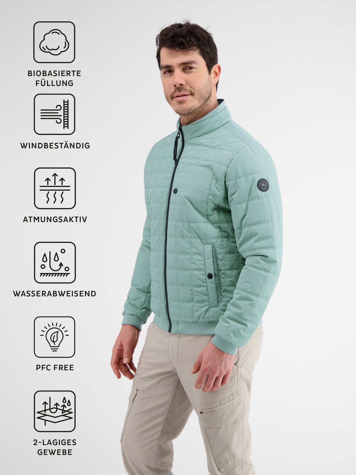 Sporty men's quilted jacket, breathable and water and wind resistant