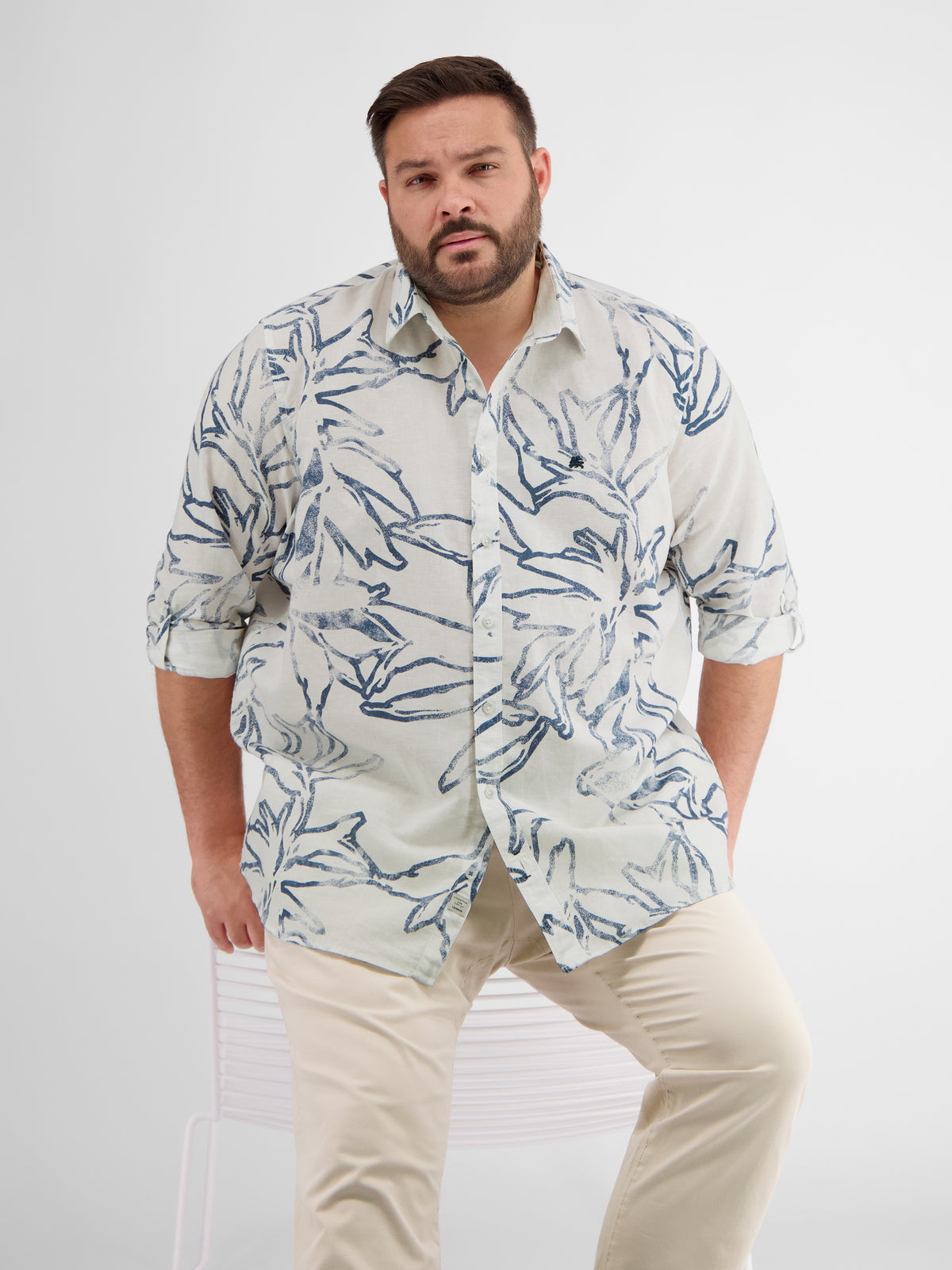 Herren Langarmhemd mit sommerlichem Print - LERROS