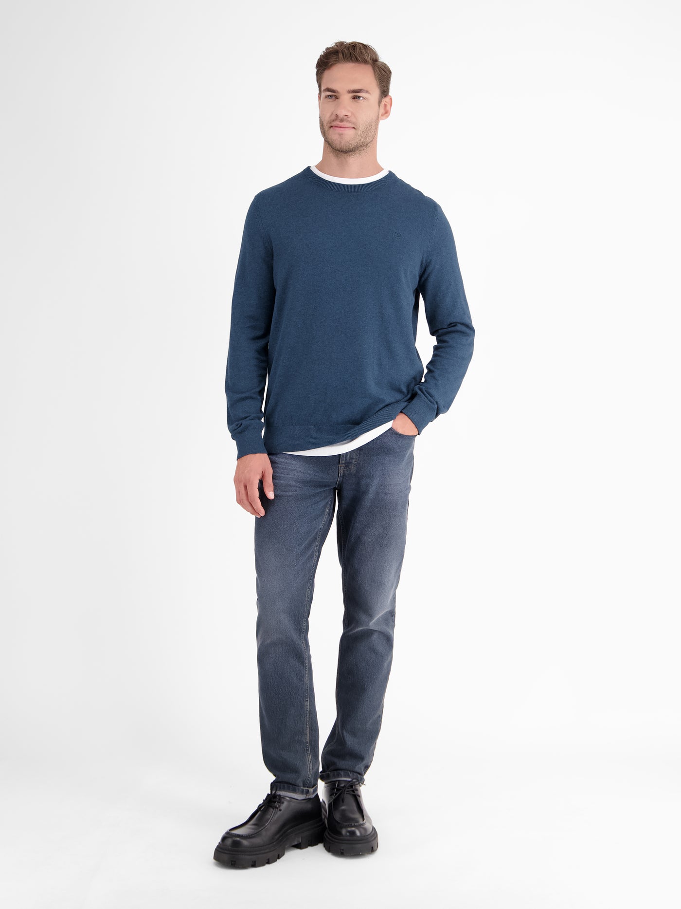 Rundhalspullover in Flachstrickqualität - LERROS