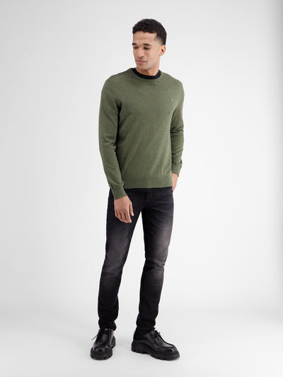 Rundhalspullover in Flachstrickqualität - LERROS