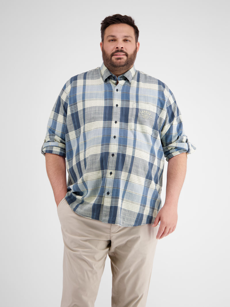 Kariertes Herrenhemd von 3XL bis 6XL mit verdecktem Button-down-Kragen - LERROS