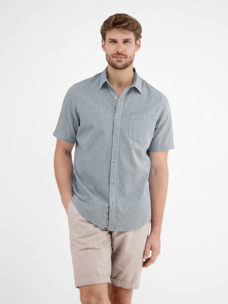 Halbarmhemd mit Leinenanteil, unifarben - LERROS