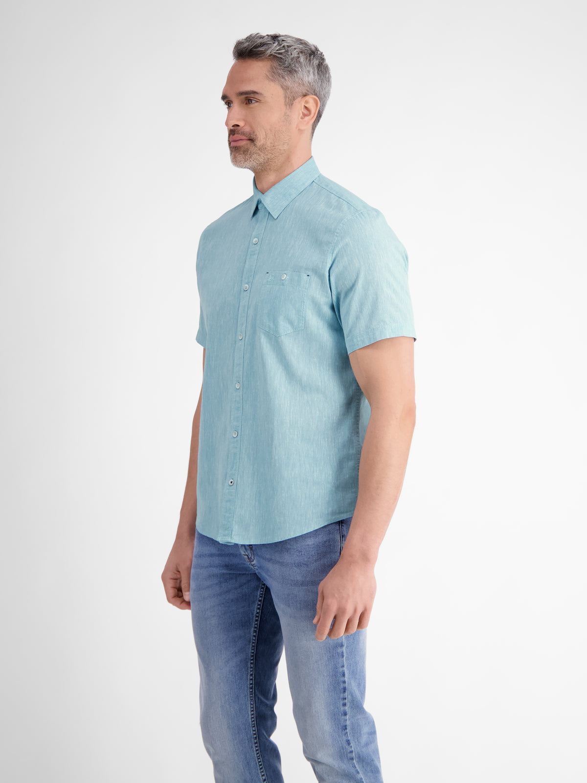 Halbarmhemd mit Leinenanteil, unifarben - LERROS