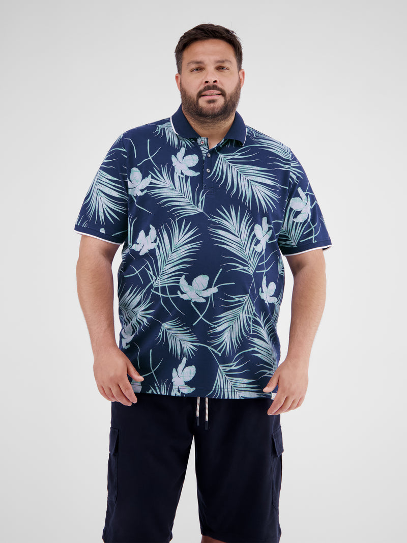 Herren-Poloshirt, floral gemustert in Großen Größen - LERROS