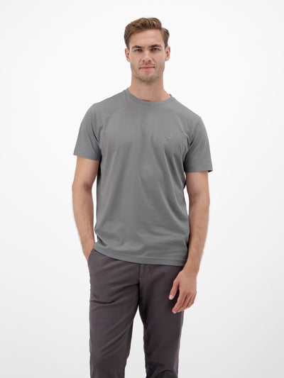 Basic T-Shirt mit Logostitck, unifarben - LERROS