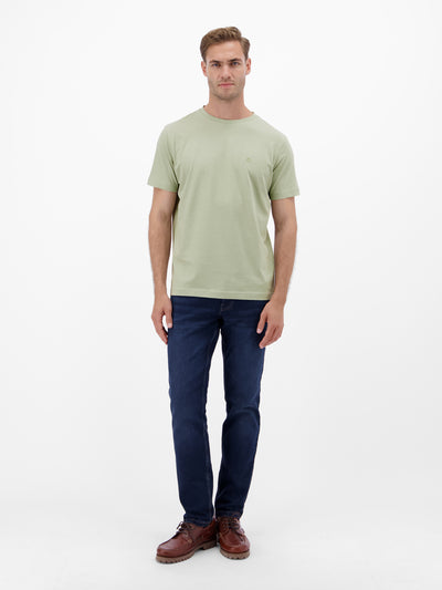 Basic T-Shirt mit Logostitck, unifarben - LERROS