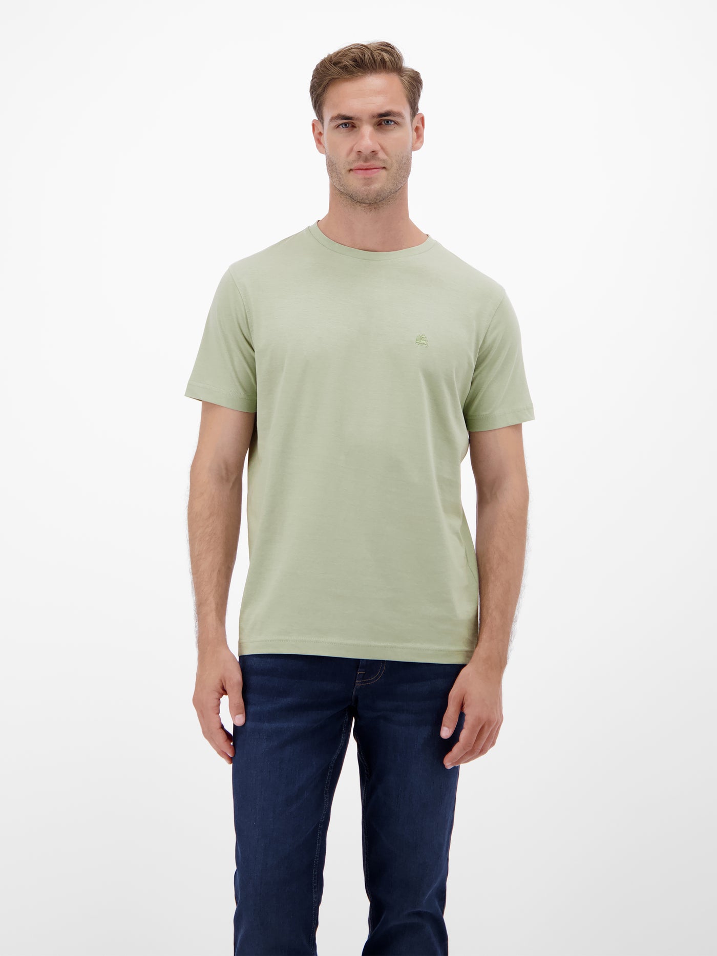 Basic T-Shirt mit Logostitck, unifarben - LERROS