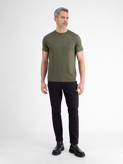 Basic T-Shirt mit Logostitck, unifarben - LERROS