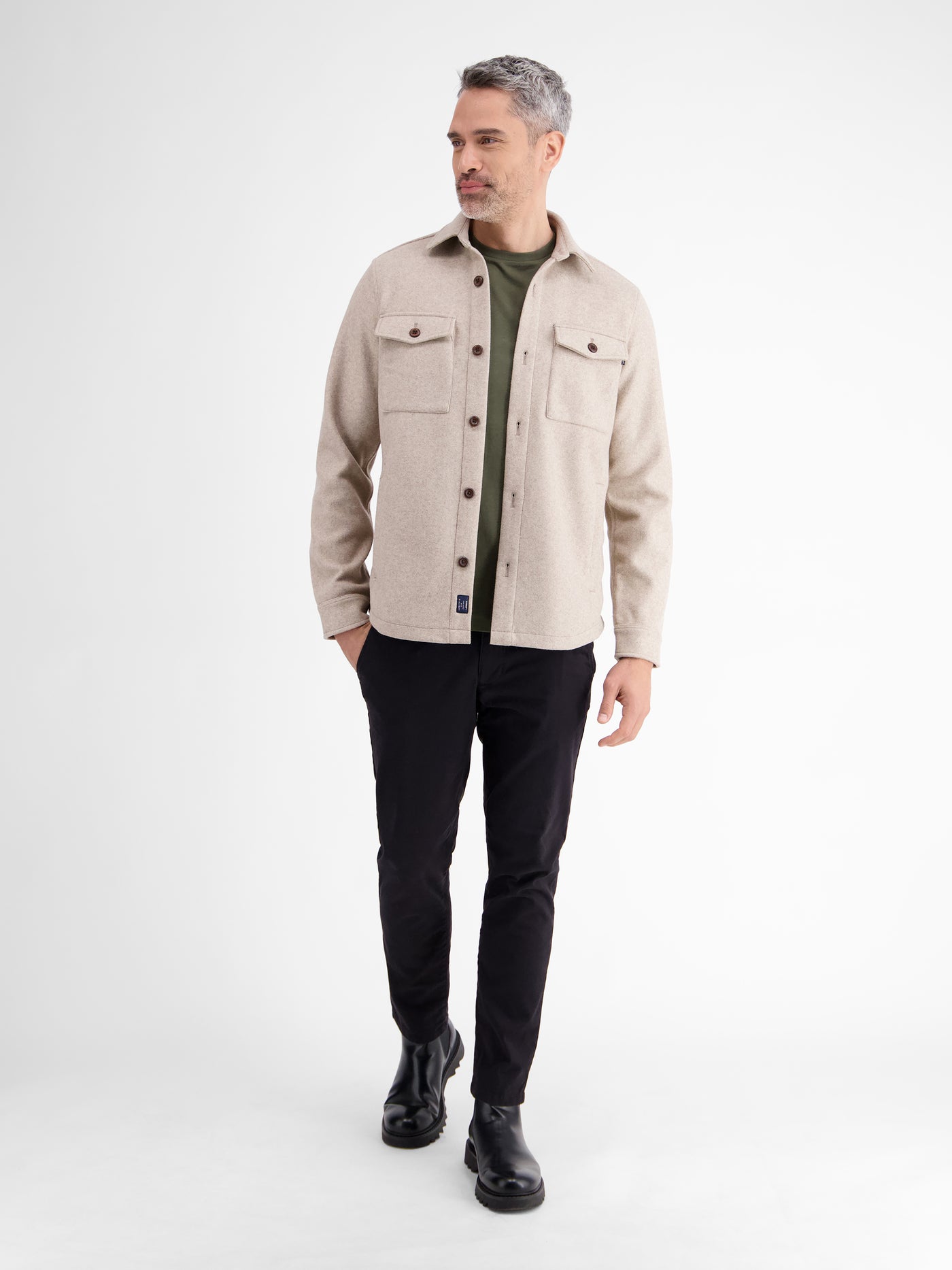 Basic T-Shirt mit Logostitck, unifarben - LERROS