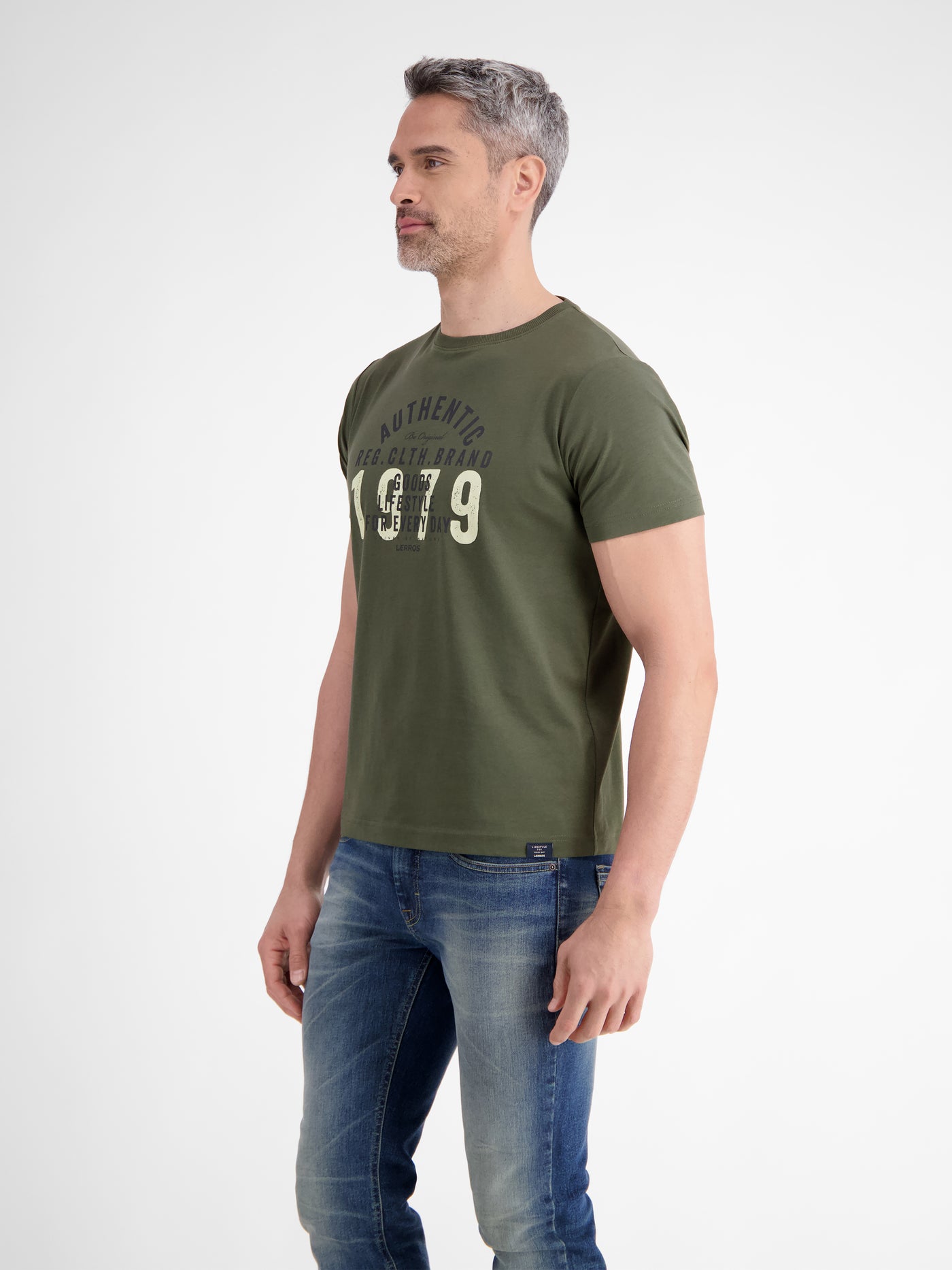 Unifarbenes T-Shirt mit Print - LERROS