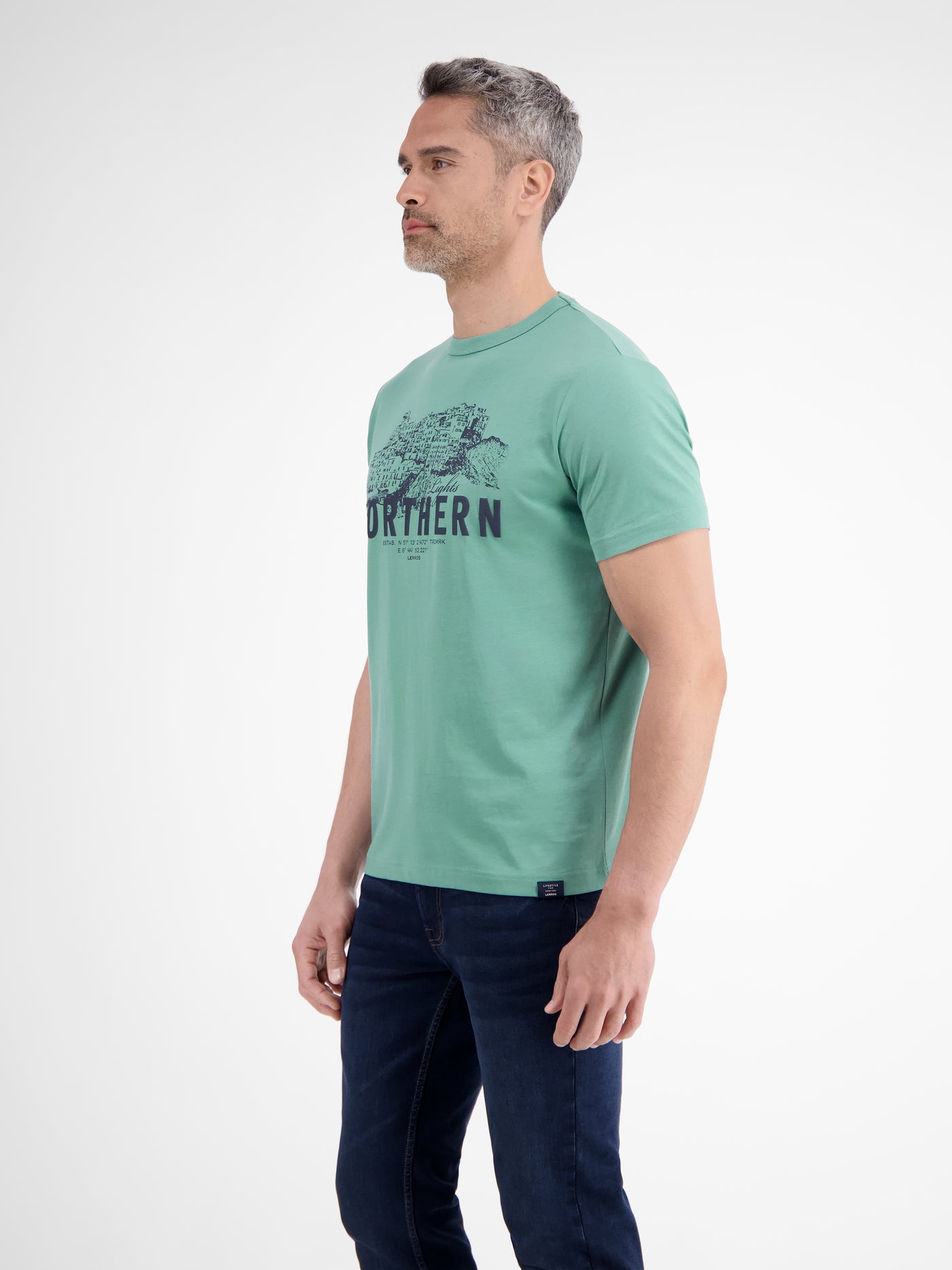 Unifarbenes T-Shirt mit Brustprint - LERROS