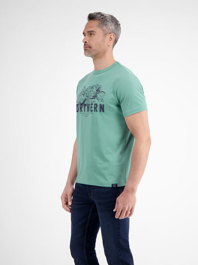 Unifarbenes T-Shirt mit Brustprint - LERROS