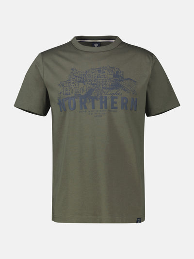 Unifarbenes T-Shirt mit Brustprint - LERROS