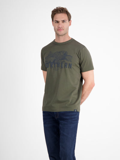 Unifarbenes T-Shirt mit Brustprint - LERROS