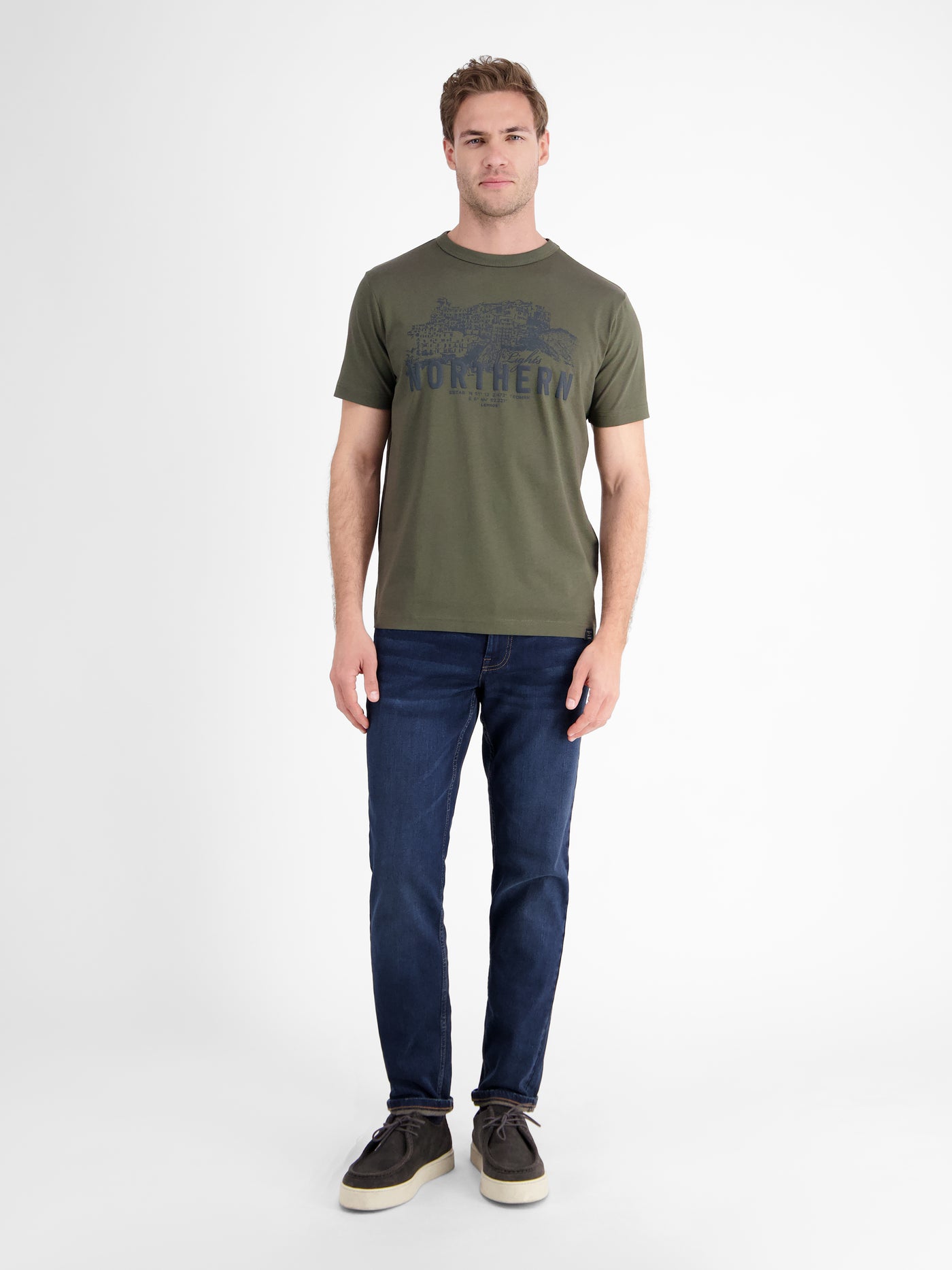 Unifarbenes T-Shirt mit Brustprint - LERROS