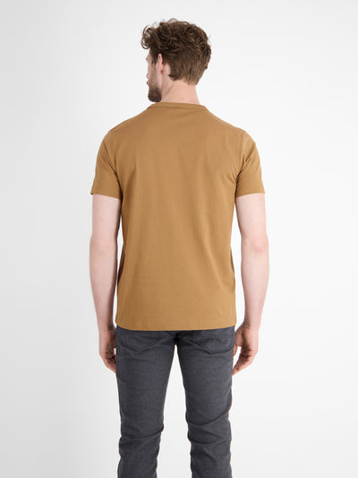 Unifarbenes T-Shirt mit Brustprint - LERROS