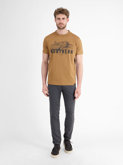 Unifarbenes T-Shirt mit Brustprint - LERROS