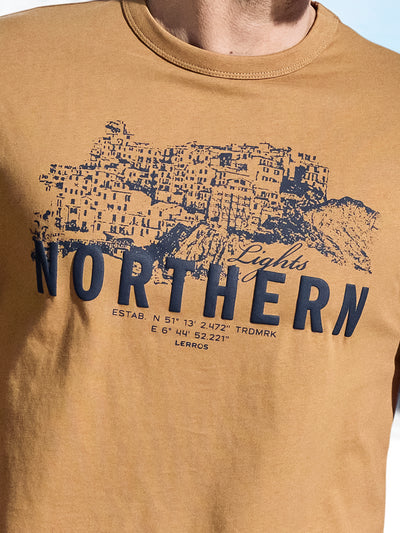 Unifarbenes T-Shirt mit Brustprint - LERROS