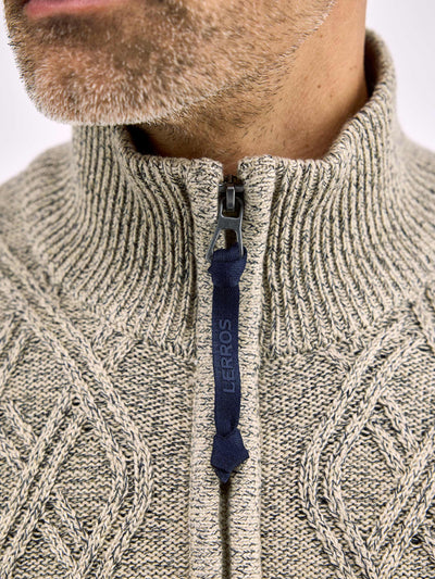 Strickpullover mit Zopfmuster und Troyerkragen - LERROS