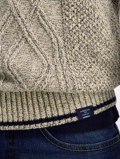 Strickpullover mit Zopfmuster und Troyerkragen - LERROS
