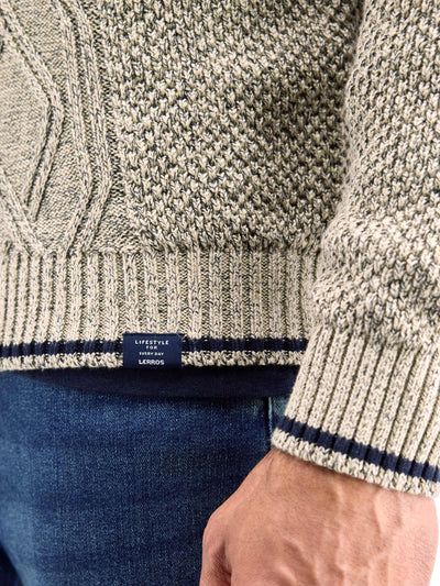 Strickpullover mit Zopfmuster und Troyerkragen - LERROS