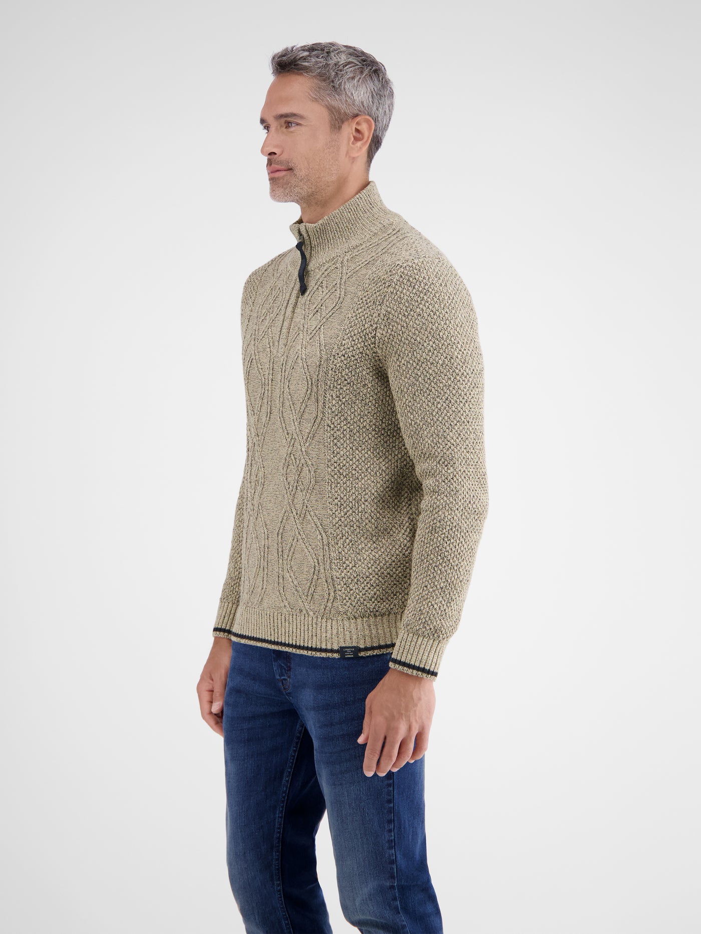 Strickpullover mit Zopfmuster und Troyerkragen - LERROS