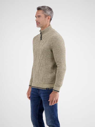 Strickpullover mit Zopfmuster und Troyerkragen - LERROS
