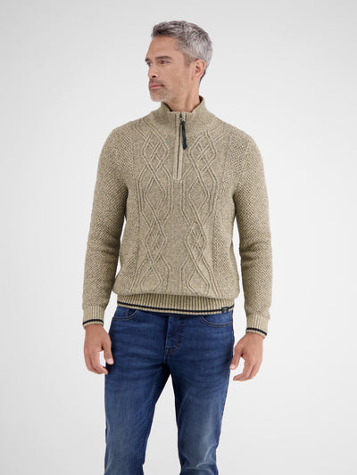 Strickpullover mit Zopfmuster und Troyerkragen - LERROS