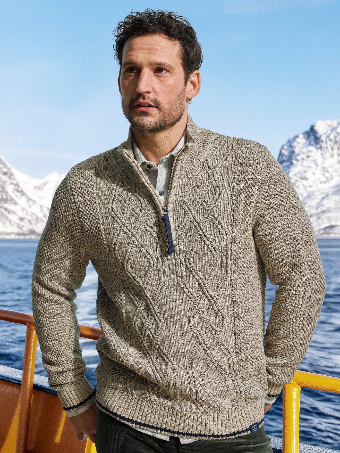 Strickpullover mit Zopfmuster und Troyerkragen - LERROS
