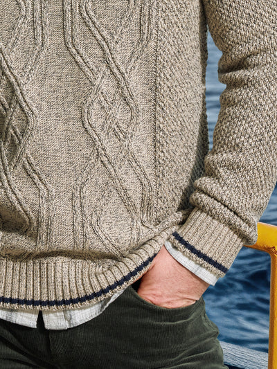 Strickpullover mit Zopfmuster und Troyerkragen - LERROS