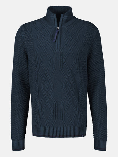 Strickpullover mit Zopfmuster und Troyerkragen - LERROS