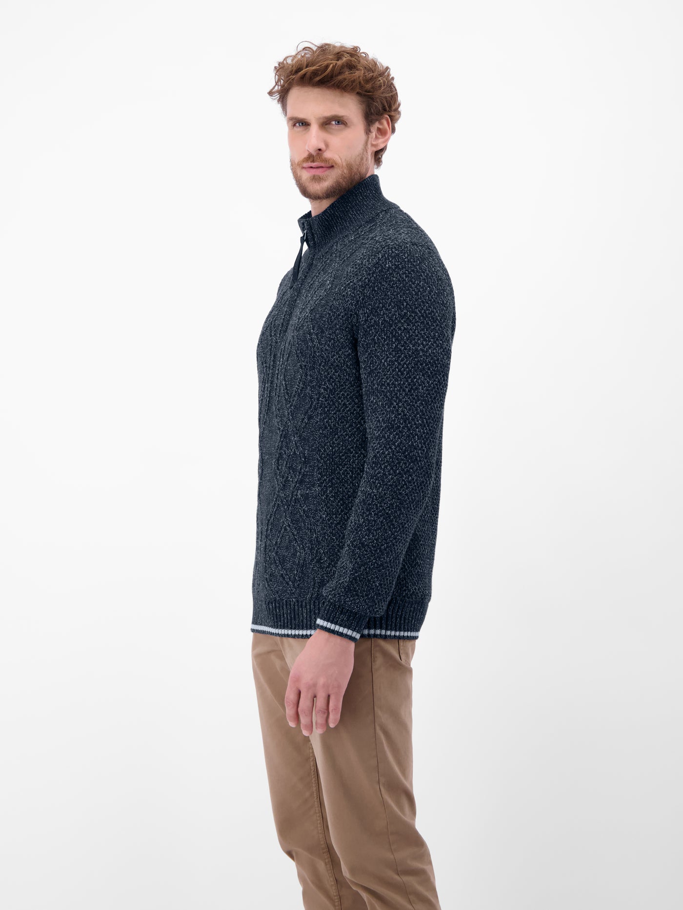 Strickpullover mit Zopfmuster und Troyerkragen - LERROS