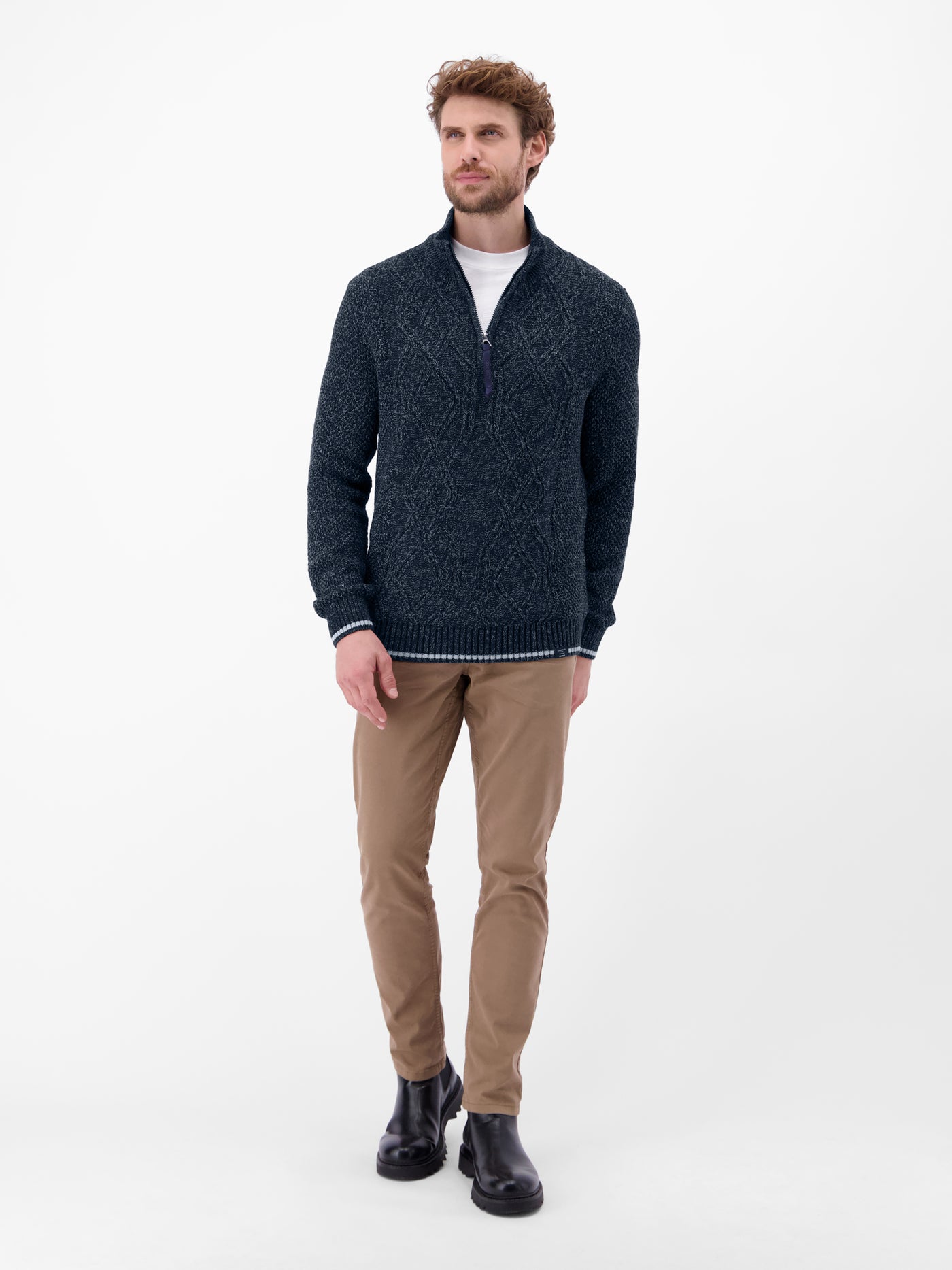 Strickpullover mit Zopfmuster und Troyerkragen - LERROS