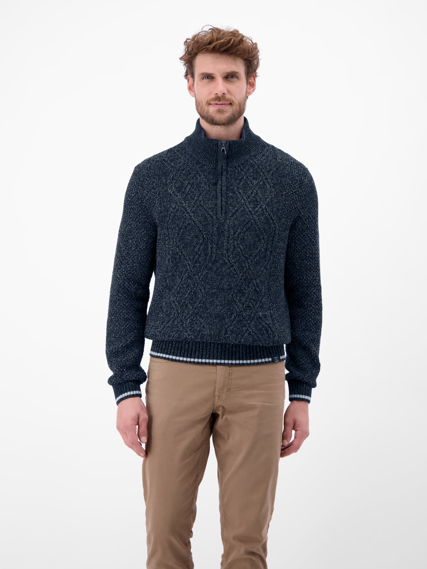 Strickpullover mit Zopfmuster und Troyerkragen - LERROS