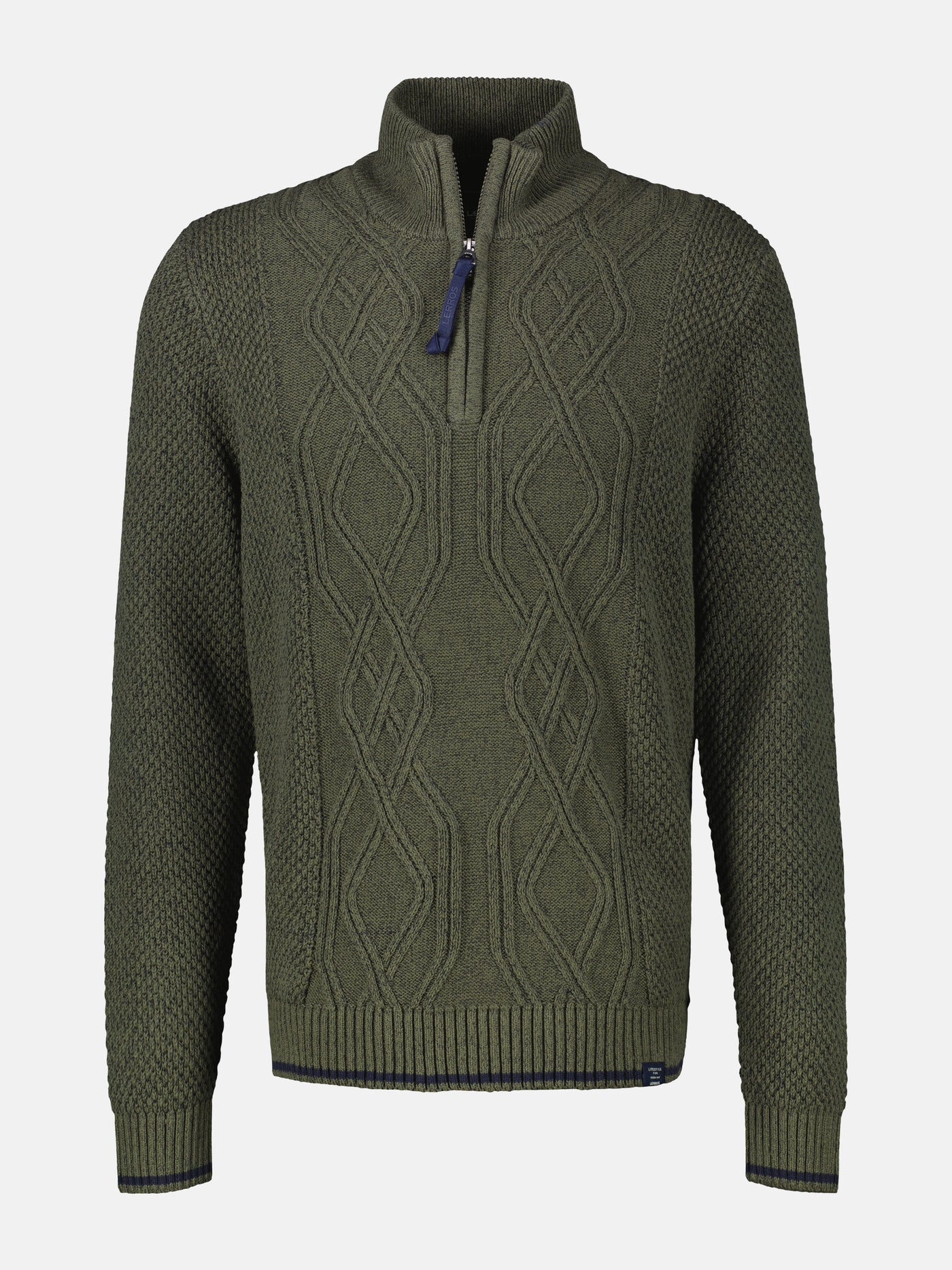 Strickpullover mit Zopfmuster und Troyerkragen - LERROS