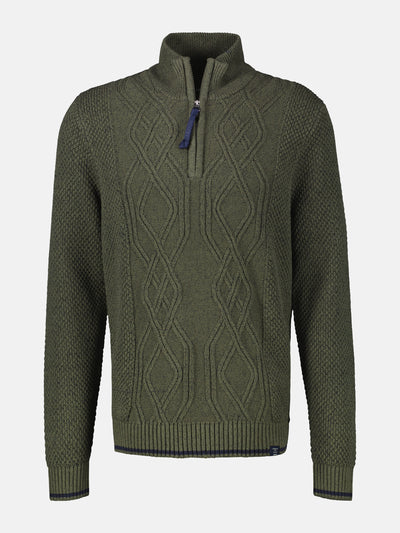 Strickpullover mit Zopfmuster und Troyerkragen - LERROS