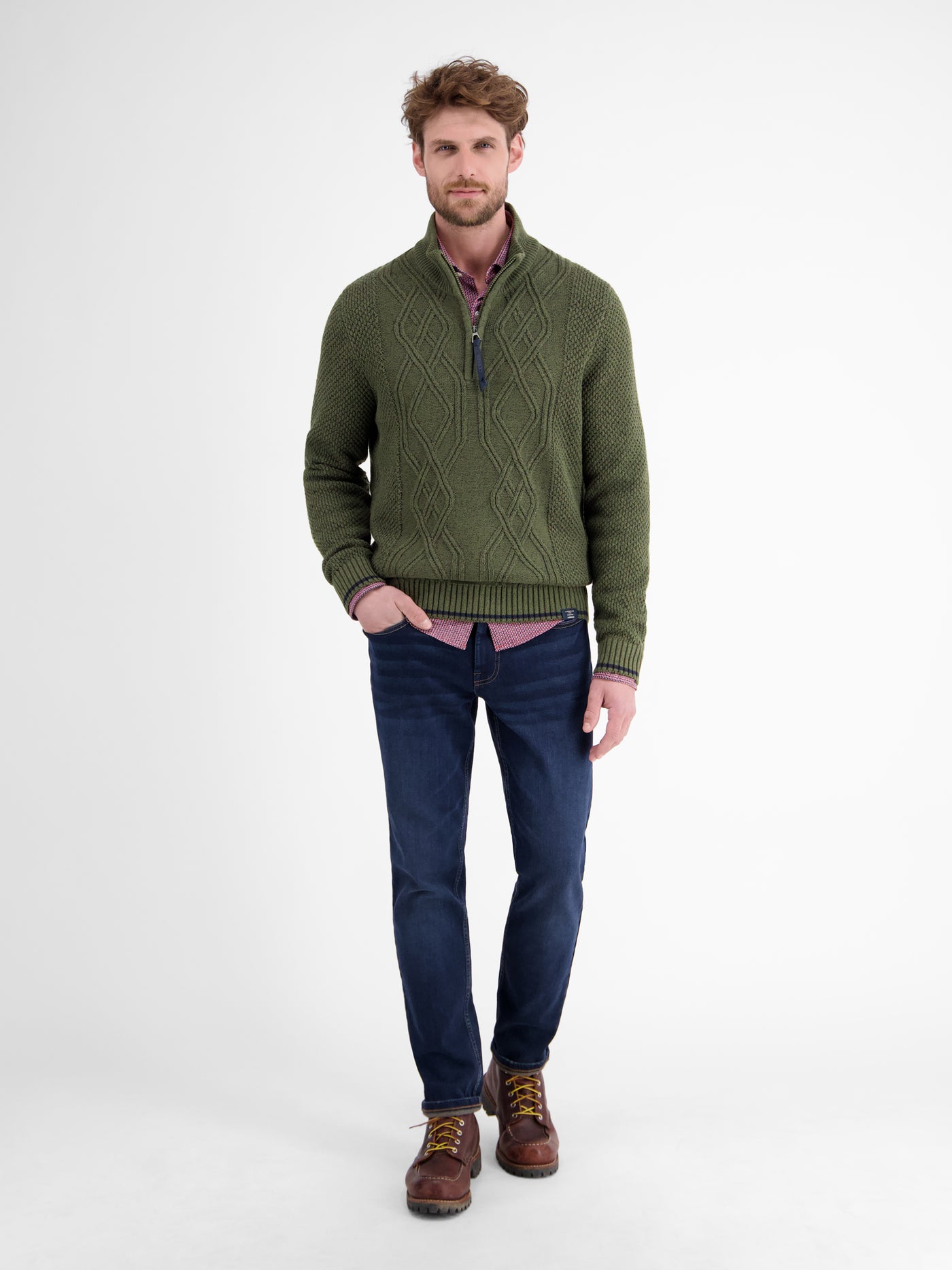 Strickpullover mit Zopfmuster und Troyerkragen - LERROS