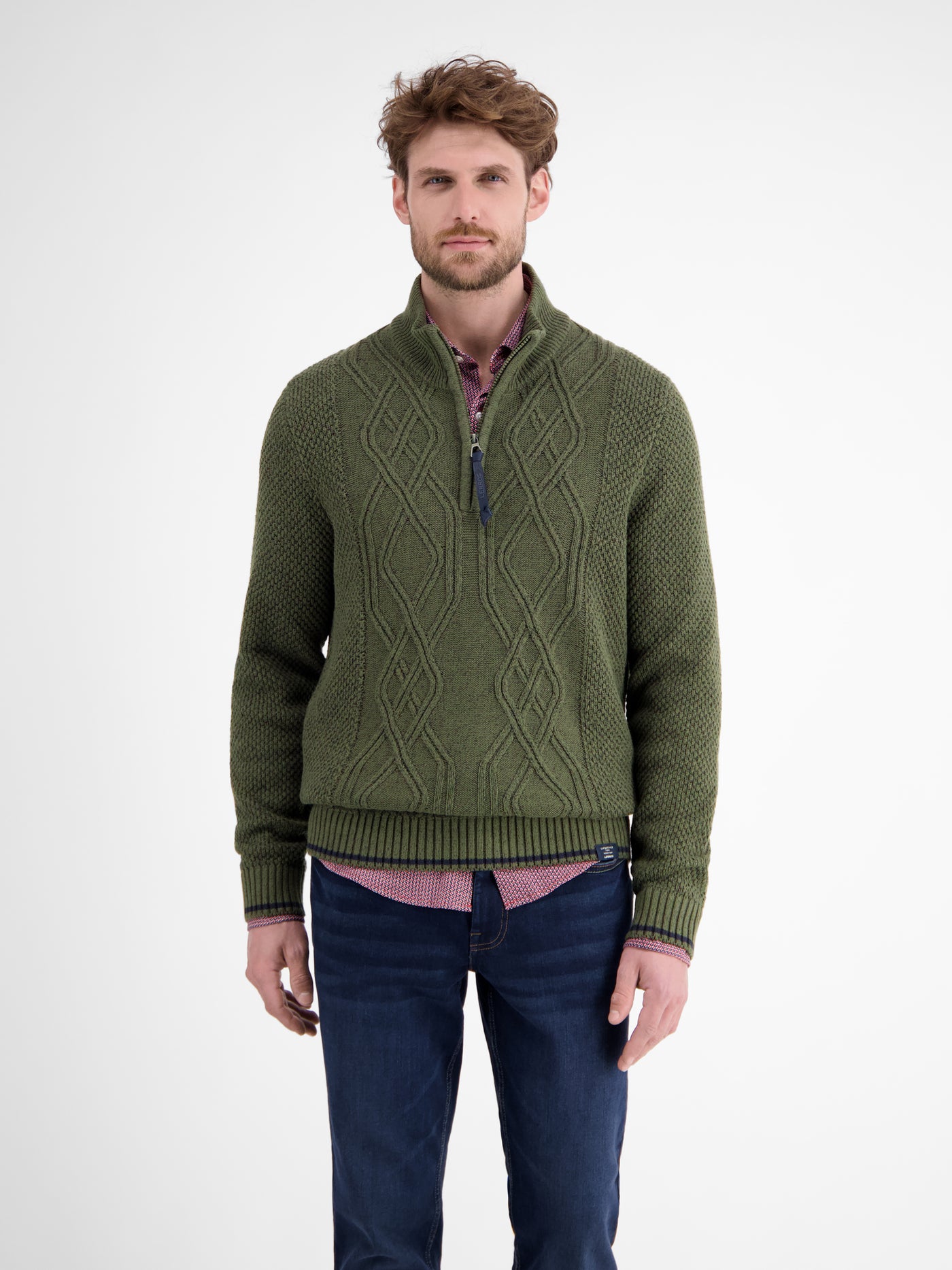 Strickpullover mit Zopfmuster und Troyerkragen - LERROS