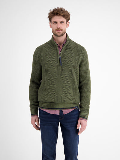 Strickpullover mit Zopfmuster und Troyerkragen - LERROS