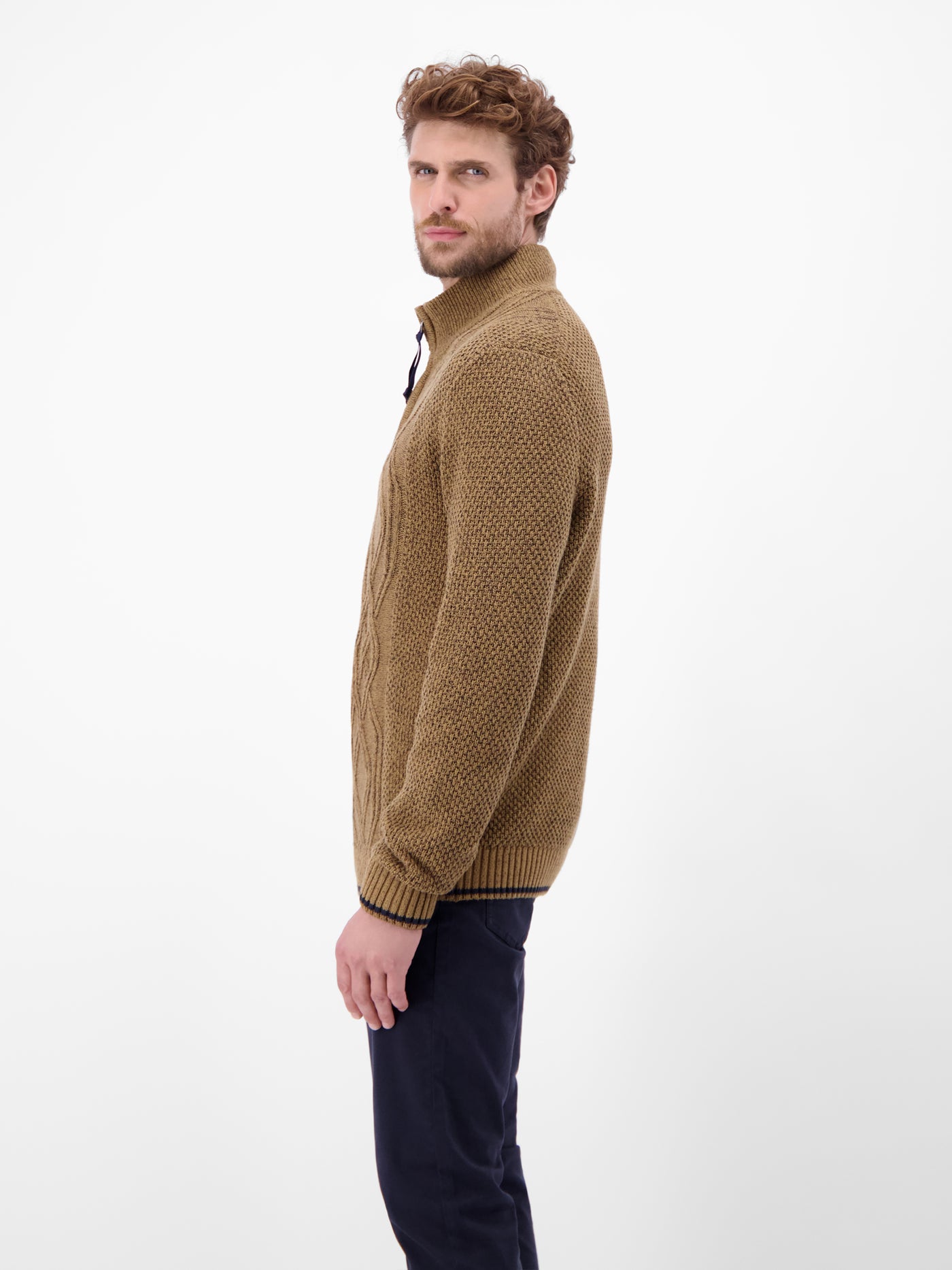 Strickpullover mit Zopfmuster und Troyerkragen - LERROS